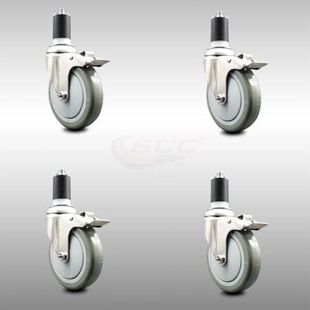 Service Caster 5 Inch 316SS Gray Poly Swivel 1-5/8 Inch Expanding Stem Caster Set Lock Brake SCC-SS316TTLEX20S514-PPUB-158-4
